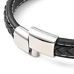 Cowhide Braided Flat Cord Bracelet with 304 Stainless Steel Magnetic Clasps&nbsp;BJEW-H552-01P-01