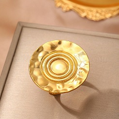 女性用304ステンレススチール調節可能なカフリング  ラウンド  ゴールドカラー  内径: 調節可能  ラウンド：32mm&nbsp;LS-RJEW-F187-01G
