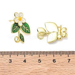 女性のための真鍮エナメル スタッド イヤリング  葉と花  ラックめっき  長持ちメッキ  鉛フリー＆カドミウムフリー  18KGP本金メッキ  ホワイト  21.5x16.5mm&nbsp;EJEW-A167-25G-01