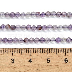 天然の紫色のファントムクォーツ、紫色のロドライトクォーツビーズ連売り  多面カット  ラウンド  3mm  穴：0.6mm  約131個/連  15.35インチ（39cm）&nbsp;G-C262-A01-3mm