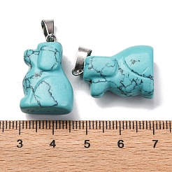 合成ターコイズペンダント  201ステンレススチール製金具付き  犬  25~27x15~16x9~9.5mm  穴：5x7mm&nbsp;G-B127-07P-10