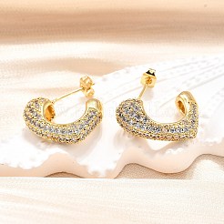 Brass Micro Pave Clear Cubic Zirconia Stud Earrings for Women&nbsp;EJEW-U056-01A-G