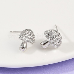 Mushroom Brass Micro Pave Clear Cubic Zirconia Stud Earrings&nbsp;LS-EJEW-F895-17P