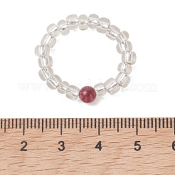 Natural Green Jade Imitation Tourmaline & Glass Beaded Stretch Finger Rings&nbsp;RJEW-JR01006