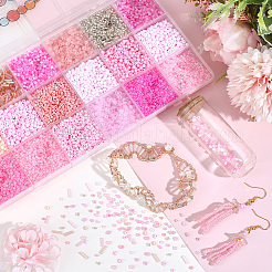 DIYファインディングキット  ガラス＆アクリルビーズを含む  ピンク  D：1.5~6x1.5~3mm  穴：0.5~1mm&nbsp;DIY-PA0001-90D