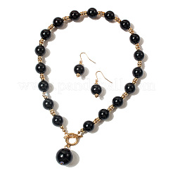 ABS Plastic Imitation Pearl Round Beaded Pendant Necklaces & Dangle Earrings Sets for Women&nbsp;WGD1C77-01