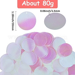 80g 虹色 PVC スパンコール/スパンコールペンダント  フラットラウンド  装飾アクセサリー  透明  30mm&nbsp;KY-SC0002-49C