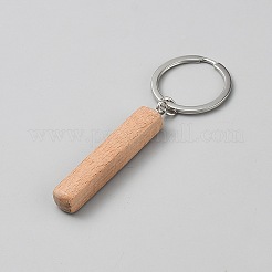 木製キーホルダー  合金リング付き  長方形  プラチナ  95.5mm&nbsp;AJEW-WH0455-85