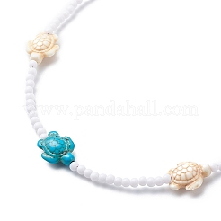 3Pcs 3 Color Dyed Synthetic Turquoise Tortoise & Acrylic Beaded Necklaces Set&nbsp;NJEW-JN04036