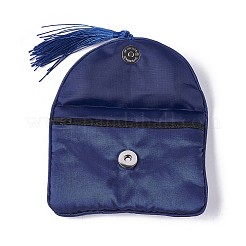 刺繍布ジップポーチ  タッセル付きとステンレス製スナップボタン  長方形  ミッドナイトブルー  12x8.5cm&nbsp;ABAG-O002A-03