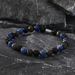 Natural Blue Veined Stone Black Agate Cylinder Men's Bracelets&nbsp;MW6661