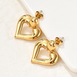 304ステンレススチールスタッドピアス  18KGP本金メッキ  ハート  27x21mm&nbsp;EJEW-M073-04G-01
