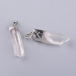 電気メッキ天然クォーツペンダント  鉄パーツ  プラチナ  35~47x10~16x10~15mm  穴：6x3mm&nbsp;X-G-Q481-73P