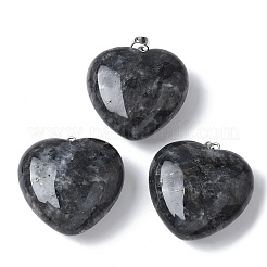 混合天然石ペンダント  プラチナトーンの真鍮製金具付きハートチャーム  30.5x30x13mm  穴：7x4mm&nbsp;G-A259-02P