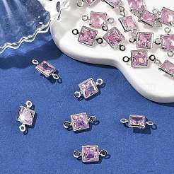 SHEGRACE Brass Pave Cubic Zirconia Square Connector Charms&nbsp;XGRQ2O264-440E-P