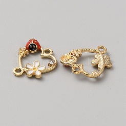 てんとう虫合金エナメルコネクタチャーム  クリスタルラインストーンリンク  ライトゴールド  ハート  18.5x16x3mm  穴：1.8mm&nbsp;FIND-WH0139-329A-KCG