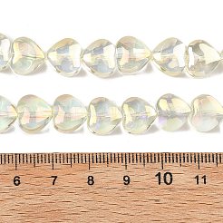 電気メッキ透明ガラスビーズ連  ハート  ABカラーメッキ  レモンシフォン  9.5x10.5x6mm  穴：0.7mm  約42個/連  15.87''（40.3センチメートル）&nbsp;EGLA-A045-01-AB02
