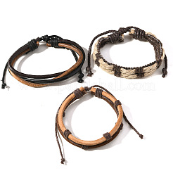 合成皮革マルチ連ブレスレット3個  男性用重ね付けできるブレスレット  ジュートコード付き  カラフル  内径：2-1/8~2-7/8インチ（5.5~7.2cm）&nbsp;PW-WG5C538-01