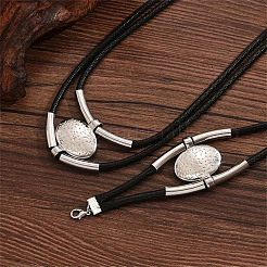 Bohemian Style Oval Alloy & Imitation Leather Wax Cord Double Layer Necklaces & Bracelets Sets for Women&nbsp;FS-WG56800-01