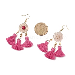 Flat Round 304 Stainless Steel Polycotton Tassel Chandelier Earrings&nbsp;EJEW-JE06452-02