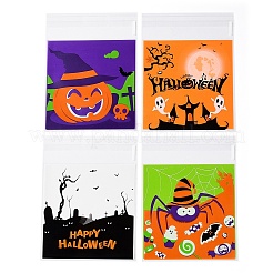 プラスチック製の耐熱皿バッグ  粘着式  チョコレート用  キャンディ  クッキー  ハロウィーンのテーマの模様を持つ正方形  ミックスカラー  130x99.5~100x0.1mm  内径：99.5~100x99.5~100mm  4スタイル  25個/スタイル  100個/袋&nbsp;ABAG-F006-01