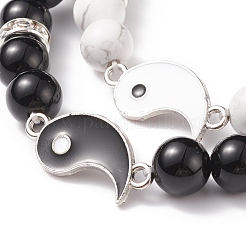 2Pcs 2 Style Natural Dyed & Heated Black Agate & Howlite Beaded Stretch Bracelets Set&nbsp;BJEW-TA00163
