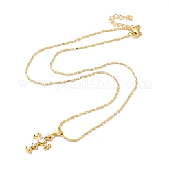 Brass Pave Clear Cubic Zirconia Cross Pendant Necklaces for Women&nbsp;NJEW-K381-04G