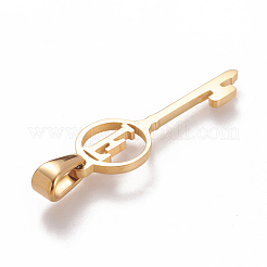 304ステンレススチール製イニシャルペンダント  大穴ペンダント  文字付きのキー  ゴールドカラー  文字.f  25x8.5x1mm  穴：6x2.5mm&nbsp;STAS-D019-09F-G