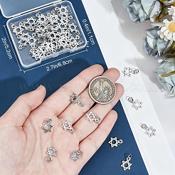 50個の合金チャーム  デビッドチャームの星  長持ちメッキ  丸カン付き  925銀メッキ  13x9x1.6mm  穴：2.5mm&nbsp;FIND-BBC0005-41