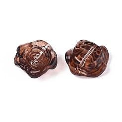 ベーキングペイント透明ガラスビーズ  花  サドルブラウン  17.5~18x18~18.5x7.5~8.5mm  穴：1.2~1.5mm&nbsp;DGLA-N018-01E