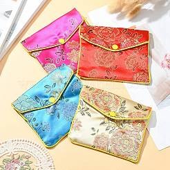 長方形の花刺繍布ジッパーポーチ  ジュエリー収納袋  ミックスカラー  10x12x0.3cm&nbsp;ABAG-YW0001-03C