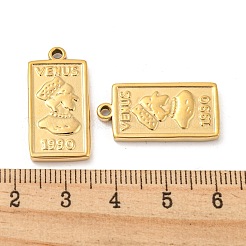 304ステンレスペンダント  ヴィーナスとチャーム1990個付きの長方形  14KGP本金メッキ  25x13x2.5mm  穴：1.6mm&nbsp;STAS-L022-210G