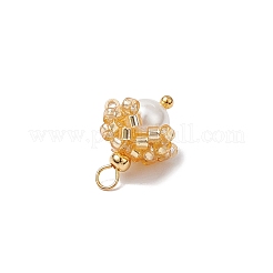 シリンダーシードビーズフラワーペンダント20個  丸い貝パールビーズと金色の真鍮ループ付き  ミックスカラー  15x10~11mm  穴：2mm&nbsp;PALLOY-MZ00704