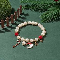 Natural Mashan Jade & Glass Pearl Beaded Stretch Bracelet&nbsp;BJEW-TA00143
