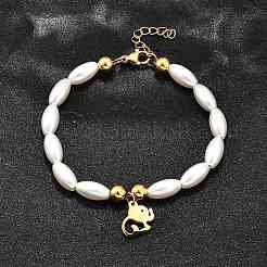 304 Stainless Steel Elephant Charm Bracelets for Women&nbsp;BJEW-C098-13G