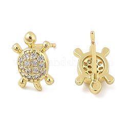 真鍮マイクロペーブクリアキュービックジルコニアスタッドピアス  鉛フリー＆カドミウムフリー  長持ちメッキ  ラックめっき  18KGP本金メッキ  カメ  13x7.5mm&nbsp;EJEW-R016-26G-03