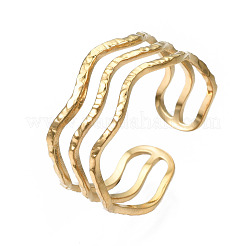 304 Stainless Steel Triple Line Wave Open Cuff Ring&nbsp;RJEW-T023-02G