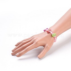 アクリルビーズキッズストレッチブレスレット  ちょう結び＆ハート＆ラウンド  ミックスカラー  1-5/8インチ（4.3cm）&nbsp;BJEW-JB03885