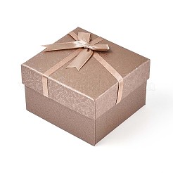 厚紙製のジュエリーウォッチ収納ボックス  時計用ブレスレット  外側に蝶結びのリボン、内側に白いクッション付き  長方形  ミックスカラー  8.5x9x5.8cm&nbsp;CBOX-N014-06