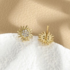 Brass Micro Pave Clear Cubic Zirconia Stud Earrings&nbsp;EJEW-R016-26G-08