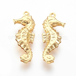 304ステンレスペンダント  タツノオトシゴ  ゴールドカラー  26.5x10x4mm  穴：1mm&nbsp;X-STAS-F180-06G