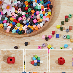 スプレー塗装木製ビーズ  正方形  ミックスカラー  8x8x8mm  穴：2.5~3mm  500pc&nbsp;WOOD-PA0001-53B