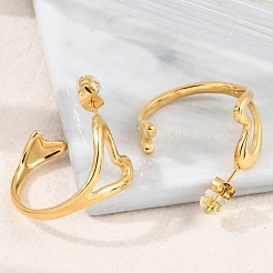 女性用304ステンレススチールスタッドピアス  中空の心  ゴールドカラー  26x14.5mm&nbsp;EJEW-B114-04G