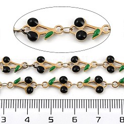 イオンプレーティング（IP）304ステンレススチールエナメルチェリーリンクチェーン  スプールで  ハンダ付け  ゴールドカラー  ブラック  リンク：13x7.5x2.5mmと4x2.5x0.38mm&nbsp;CHS-Z003-01G-04