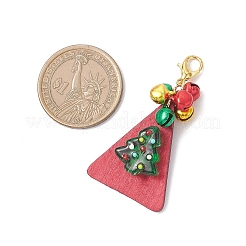 Christmas Tree Glass & Wood Triangle Pendant Decorations&nbsp;HJEW-JM04345