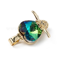 Real 18K Gold Plated Rack Plating Brass Micro Pave Clear Cubic Zirconia Pendants&nbsp;KK-C015-32G-02