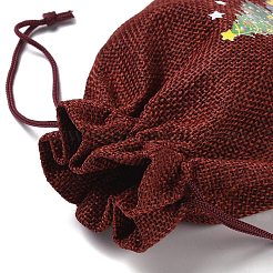 クリスマステーマのジュート布収納バッグ  長方形巾着袋  ファイヤーブリック  クリスマスツリー  18x13x0.4cm&nbsp;ABAG-F010-01B-08