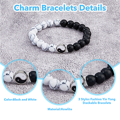 3Pcs 3 Styles Natural Howlite & Frosted Black Stone Beaded Stretch Bracelets Set&nbsp;BJEW-FI0001-21