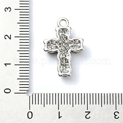 ラックメッキ合金、ブラックラインストーンペンダント付き  クロス  プラチナ  21x14x4mm  穴：1.8mm&nbsp;FIND-Z051-04P-03
