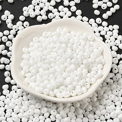 不透明ベーキングペイントガラスシードビーズ6/0個  ティアドロップ  ホワイト  4.5~5x4x3~3.5mm  穴：0.9mm  約125個/10g&nbsp;X1-SEED-M012-02A-37